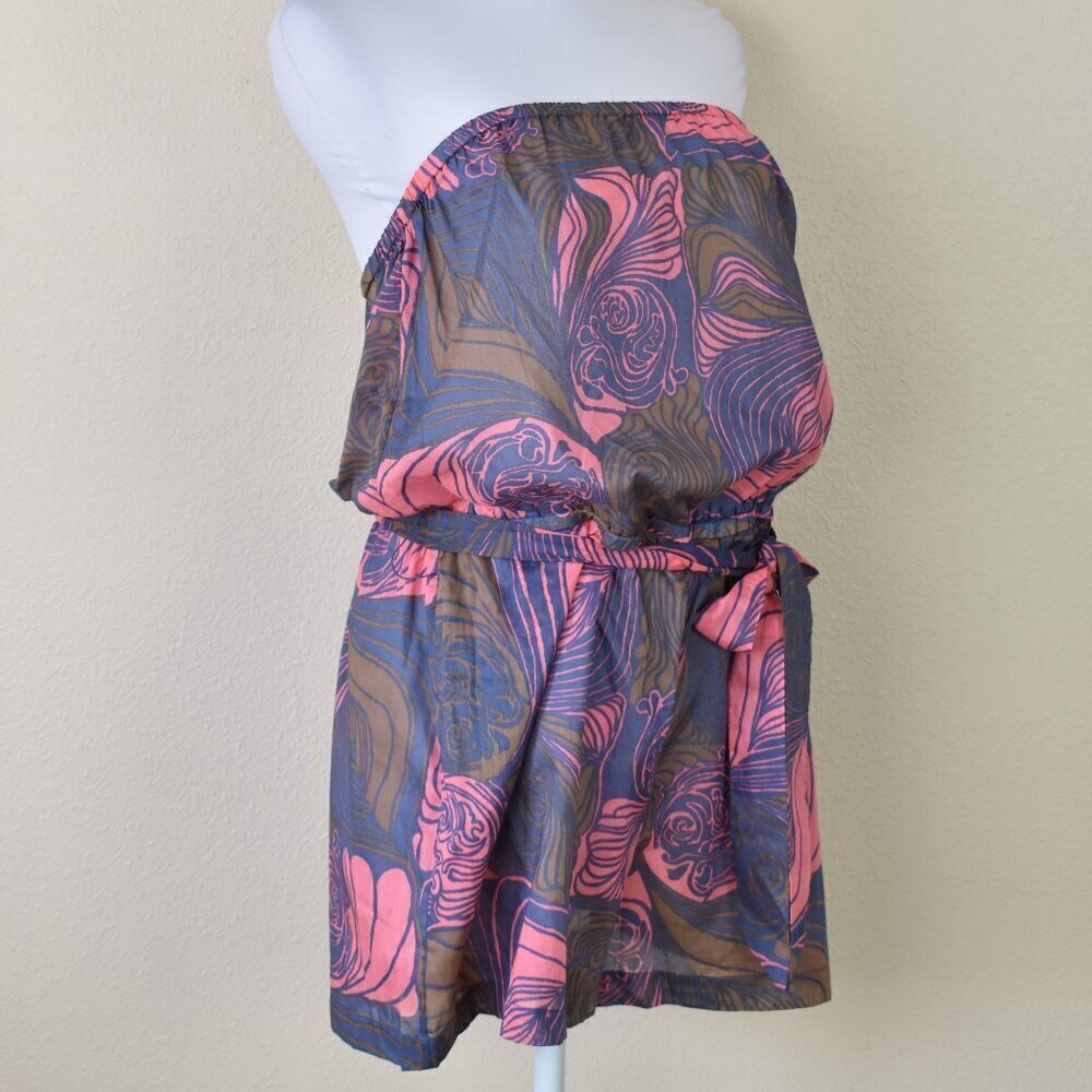 Tibi Strapless Summer Belted Romper Printed - M - Picture 10 of 11